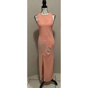 Shein X Stylish Peach Sleeveless Dress With Asymmetric Hem & Front Slit Size S